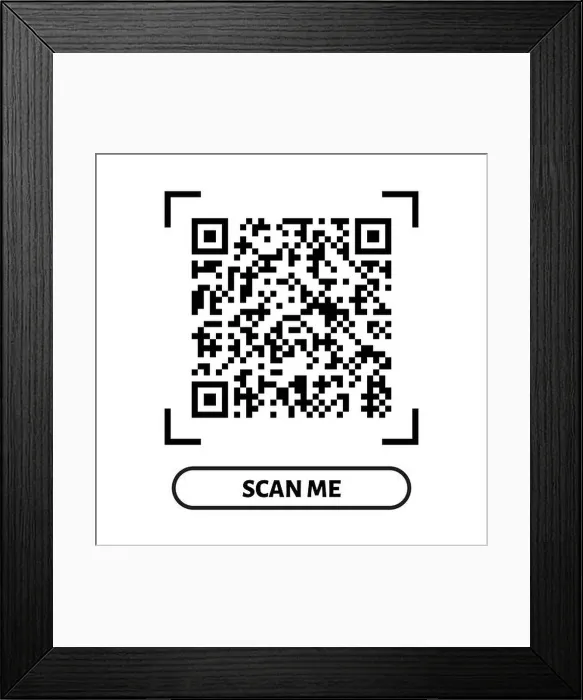 Framed Print : Scan me QR code template design. QR code for payment, text transfer with scan me button. Vector illustration isolated in white background Framed Print : Scan me QR code template design. QR code for payment, text transfer with scan me button. Vector illustration isolated in white background