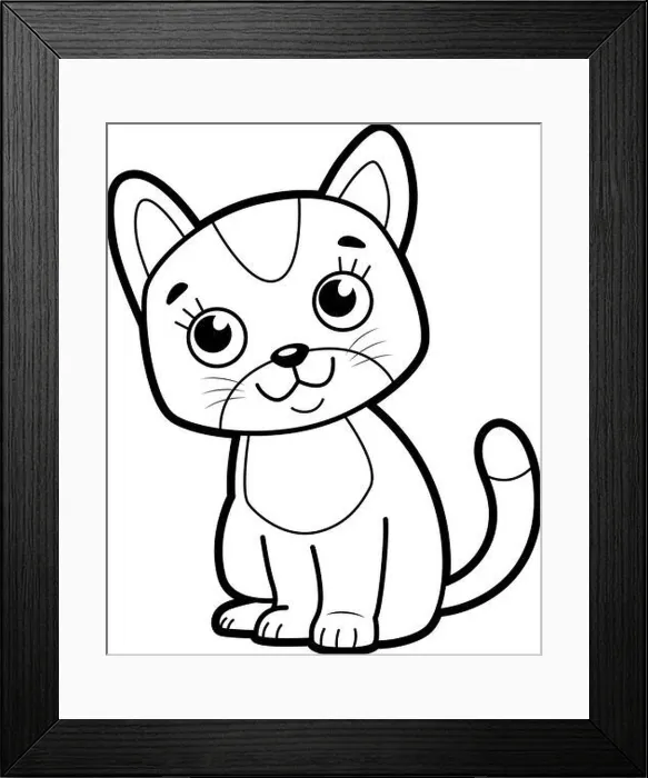 Framed Print : Coloring book or page for kids. Cat black and white vector illustration Framed Print : Coloring book or page for kids. Cat black and white vector illustration