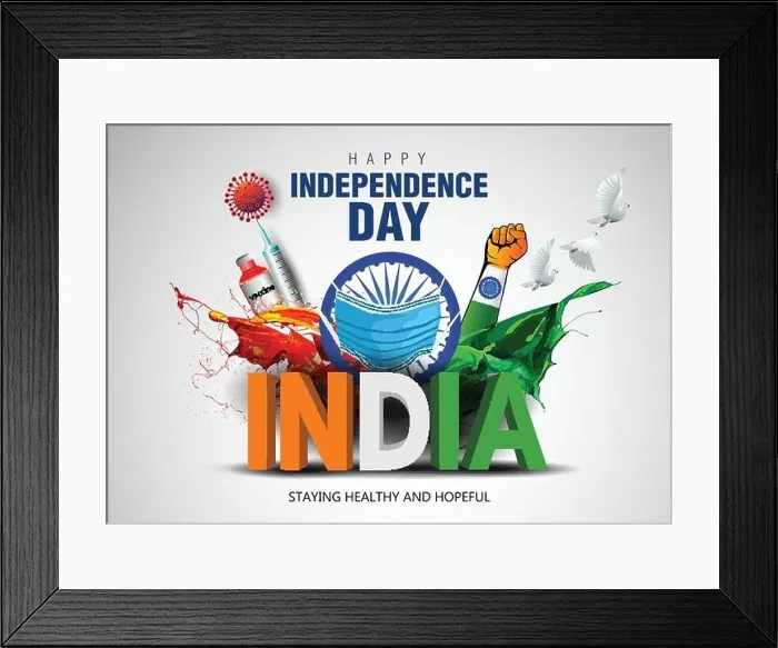 Framed Print : Indian happy Independence Day celebrations with stylish 3d India text and Ashoka Wheel. covid-19 corona virus concept Framed Print : Indian happy Independence Day celebrations with stylish 3d India text and Ashoka Wheel. covid-19 corona virus concept