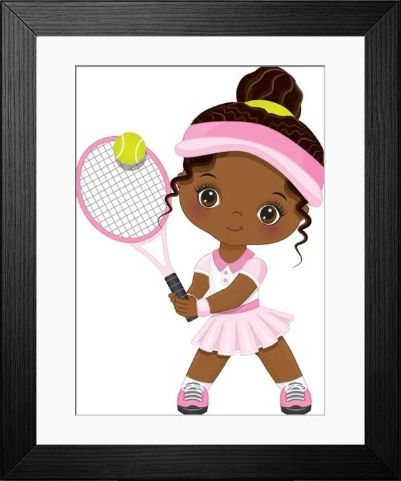 Framed Print : Cute Little African American Girl Playing Tennis Framed Print : Cute Little African American Girl Playing Tennis
