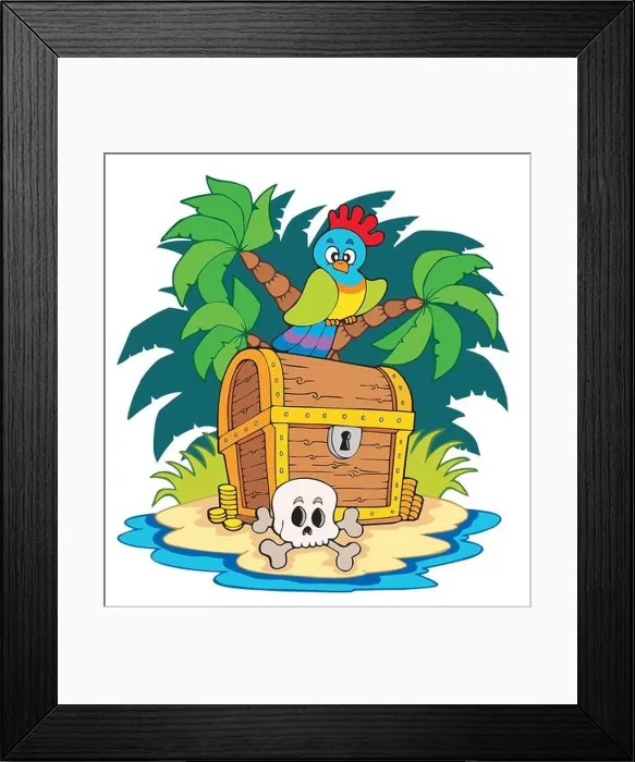 Framed Print : Pirate island with treasure chest Framed Print : Pirate island with treasure chest