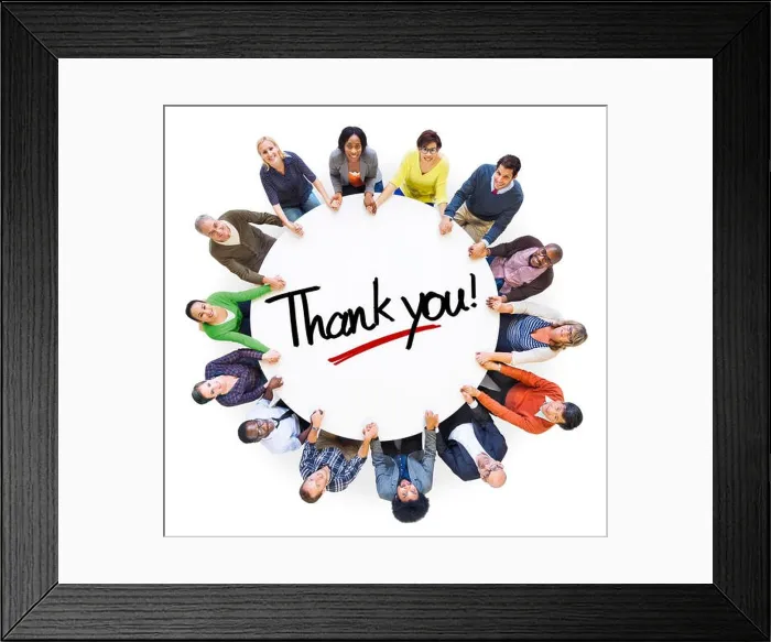 Framed Print : Group of People Holding Hands Around Letter Thank you Framed Print : Group of People Holding Hands Around Letter Thank you