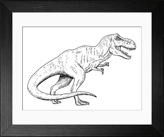 Framed Print : Drawing of dinosaur - hand sketch of tyrannosaurus rex, black and white illustration Framed Print : Drawing of dinosaur - hand sketch of tyrannosaurus rex, black and white illustration
