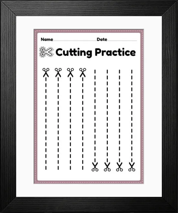 Framed Print : Scissors skills printable for for preschool and kindergarten kids for cutting the paper to improve motor skills, coordination and develop small muscle Framed Print : Scissors skills printable for for preschool and kindergarten kids for cutting the paper to improve motor skills, coordination and develop small muscle