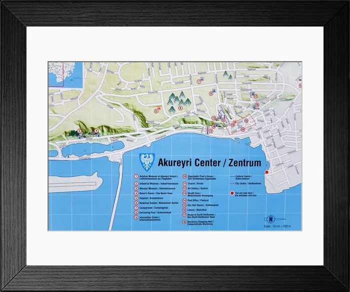 Framed Print : Map of Akureyri City Iceland Framed Print : Map of Akureyri City Iceland