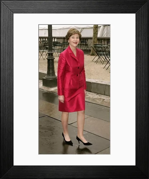 Framed Print : First Lady Laura Bush outside the show Red Dress Heart Truth during the fashion week in Bryant Park in New York City, NY, USA on February 2, 2007 Framed Print : First Lady Laura Bush outside the show Red Dress Heart Truth during the fashion week in Bryant Park in New York City, NY, USA on February 2, 2007