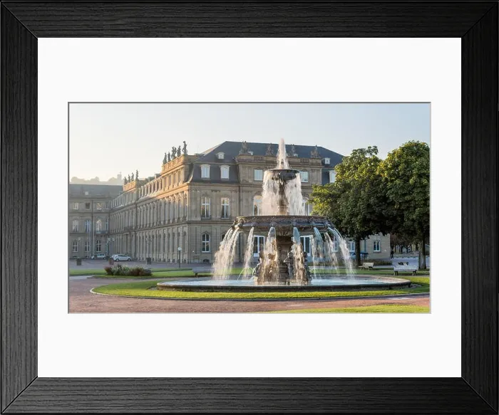 Framed Print : Stuttgart: Schlossplatzspringbrunnen and Neues Schloss (new palace) in the early morning Framed Print : Stuttgart: Schlossplatzspringbrunnen and Neues Schloss (new palace) in the early morning