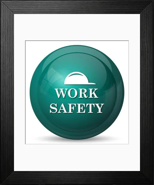 Framed Print : Work safety icon. Internet button on white background Framed Print : Work safety icon. Internet button on white background