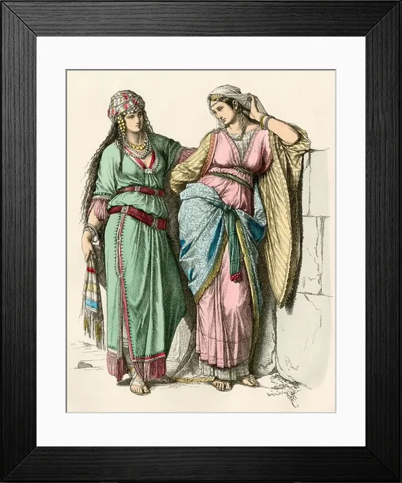 Framed Print : Upperclass Jewish women in ancient Israel. Hand-colored print Framed Print : Upperclass Jewish women in ancient Israel. Hand-colored print
