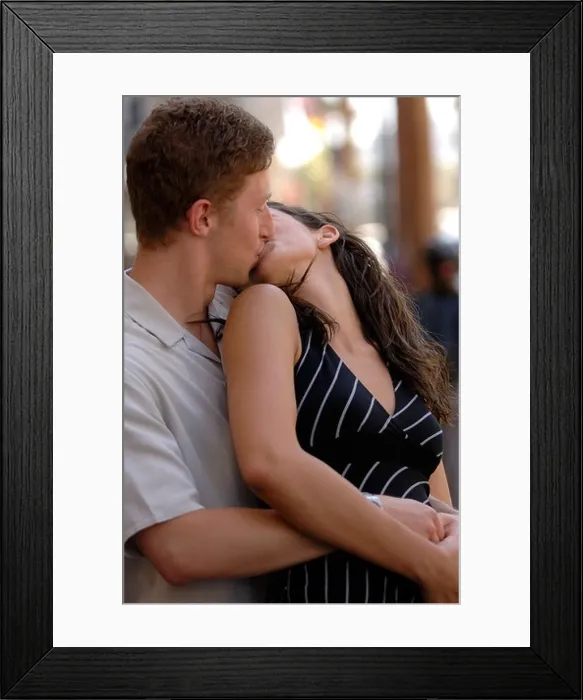 Framed Print : Young couple hugging and kissing in the middle of the street Hollywood Walk of Fame CALIFORNIA