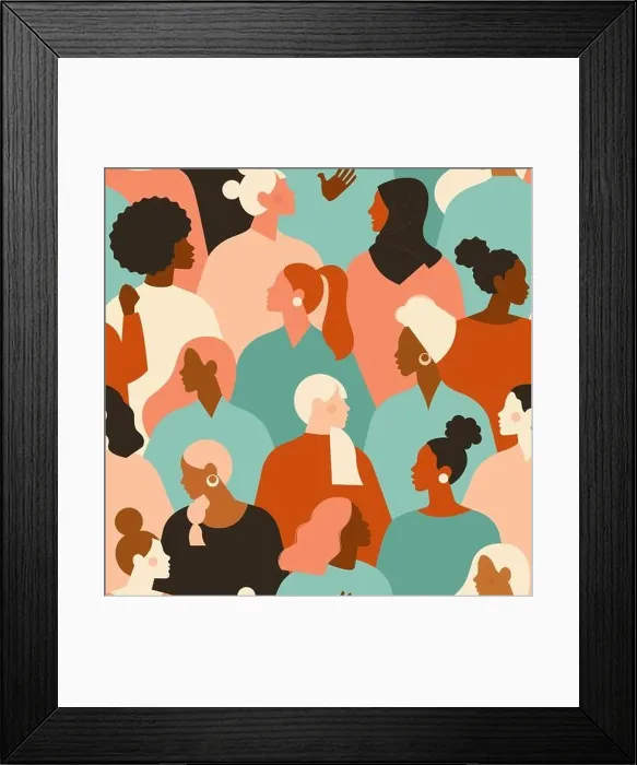 Framed Print : Female diverse faces of different ethnicity seamless pattern. Women empowerment movement pattern. International womens day graphic in vector Framed Print : Female diverse faces of different ethnicity seamless pattern. Women empowerment movement pattern. International womens day graphic in vector