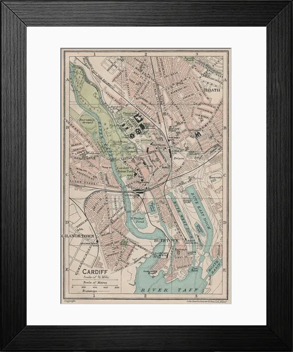 Framed Print : CARDIFF. Vintage town city map plan. Wales, 1922 Framed Print : CARDIFF. Vintage town city map plan. Wales, 1922