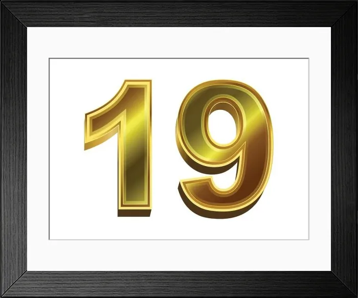 Framed Print : 3d golden number 19 isolated on white background Framed Print : 3d golden number 19 isolated on white background