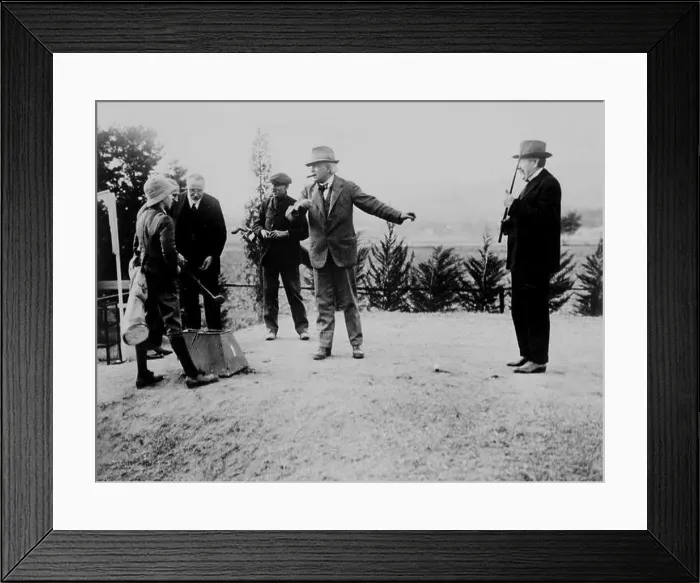 Framed Print : Interwar period. The Cannes Conference: Relaxing day during which the three Presidents played a game of golf Framed Print : Interwar period. The Cannes Conference: Relaxing day during which the three Presidents played a game of golf