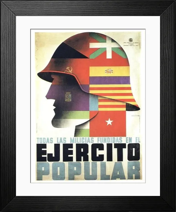 Framed Print : Guerra Civil Española. Cartel republicano: Todas las milicias fundidas en el Ejército Popular'. Ilustrador Emeterio Melendreras Framed Print : Guerra Civil Española. Cartel republicano: Todas las milicias fundidas en el Ejército Popular'. Ilustrador Emeterio Melendreras
