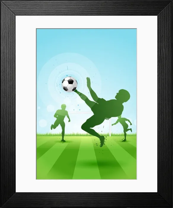 Framed Print : Soccer Background with three Players on Stadium. Original Vector illustration sports series. Classical football poster Framed Print : Soccer Background with three Players on Stadium. Original Vector illustration sports series. Classical football poster