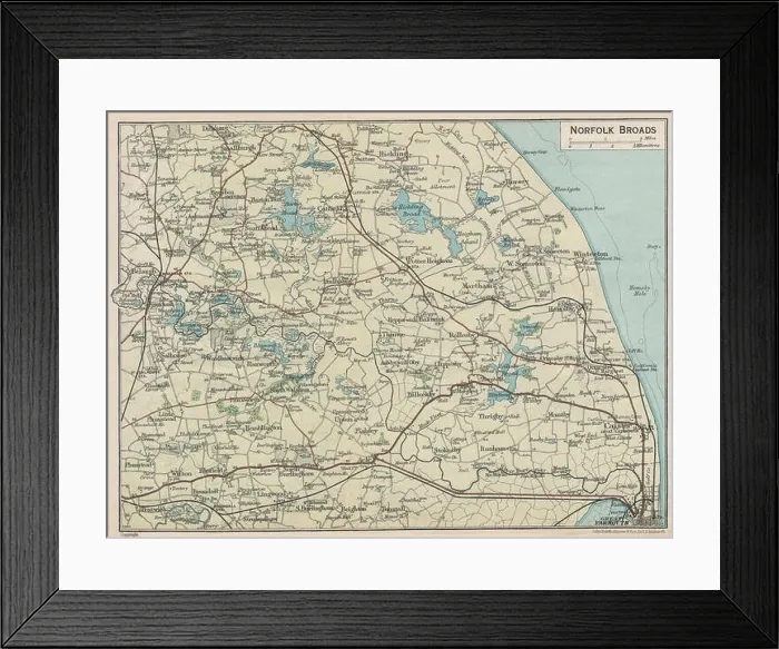 Framed Print : NORFOLK BROADS. Vintage map plan. Great Yarmouth. Hickling Broad, 1930