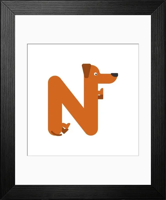 Framed Print : Letter N is dog. pet font. Dachshund alphabet. Lettering home animal Framed Print : Letter N is dog. pet font. Dachshund alphabet. Lettering home animal