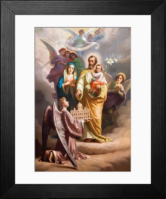 Framed Print : ROME, ITALY - AUGUST 31, 2021: The painting of St. Joseph and Holy Family the church Chiesa del Sacro Cuore di Gesu probably by Giuseppe Rollini Framed Print : ROME, ITALY - AUGUST 31, 2021: The painting of St. Joseph and Holy Family the church Chiesa del Sacro Cuore di Gesu probably by Giuseppe Rollini