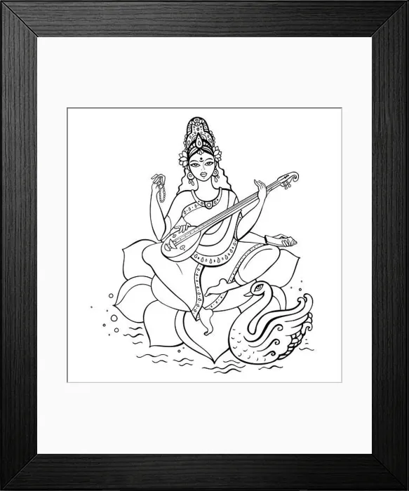 Framed Print : Hindu Goddess Saraswati. Vector hand drawn illustration Framed Print : Hindu Goddess Saraswati. Vector hand drawn illustration