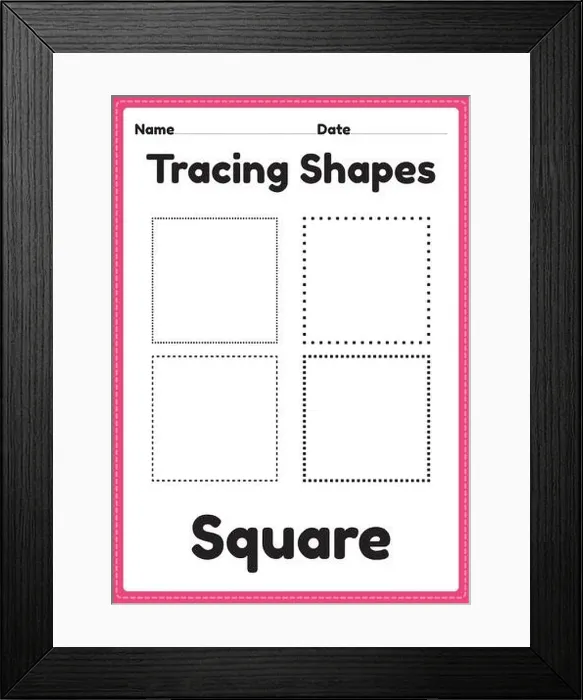 Framed Print : Tracing square shapes worksheet for kindergarten and preschool kids for handwriting practice and educational activities in a printable page Framed Print : Tracing square shapes worksheet for kindergarten and preschool kids for handwriting practice and educational activities in a printable page