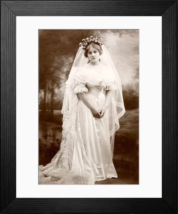Framed Print : Sad Actress Edna May in Elegant Wedding Gown Framed Print : Sad Actress Edna May in Elegant Wedding Gown