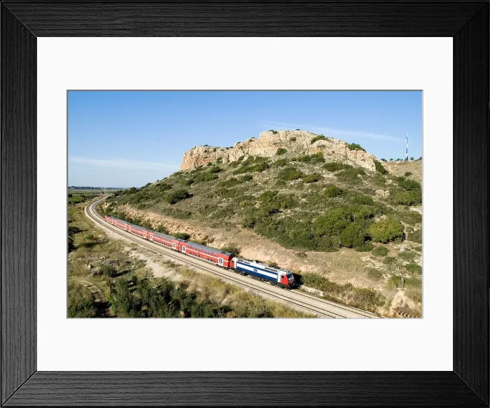 Framed Print : Aerial photograph of a train in the Sharon Framed Print : Aerial photograph of a train in the Sharon