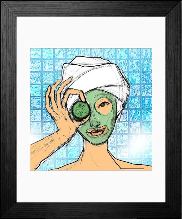 Framed Print : Close-up of a woman with facial mask on her face Framed Print : Close-up of a woman with facial mask on her face