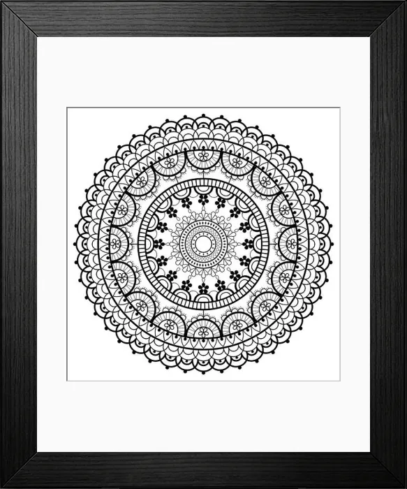 Framed Print : Mandala retro lace vector pattern, round design with flowers and swirls in black on white background Framed Print : Mandala retro lace vector pattern, round design with flowers and swirls in black on white background