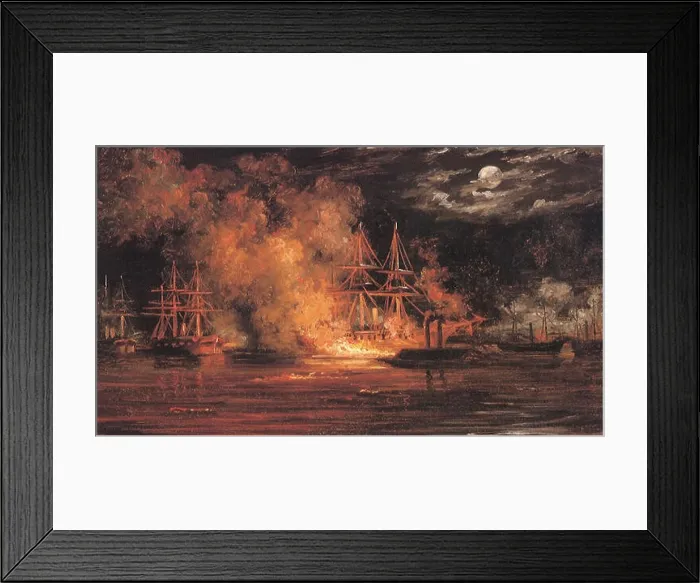 Framed Print : C.S.S. Manassas Pushing Fire Barge into the U.S.S. Hartford Framed Print : C.S.S. Manassas Pushing Fire Barge into the U.S.S. Hartford
