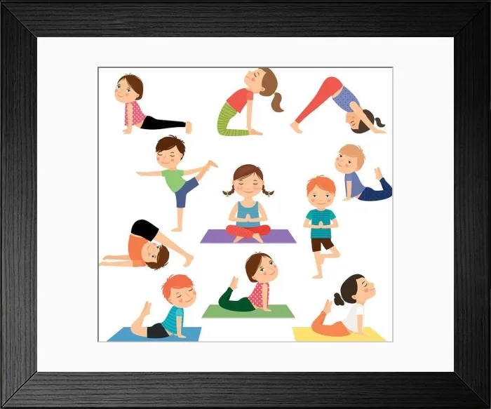 Framed Print : Children yoga. Kids doing yoga in different yoga poses. Vector illustration Framed Print : Children yoga. Kids doing yoga in different yoga poses. Vector illustration
