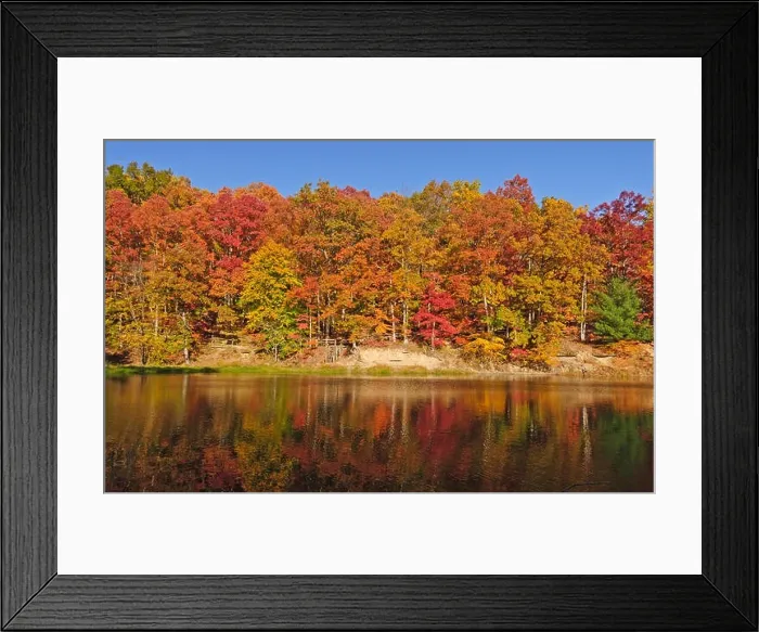 Framed Print : Colorful reflections on Strahl Lake in Brown County State Park, Indiana Framed Print : Colorful reflections on Strahl Lake in Brown County State Park, Indiana