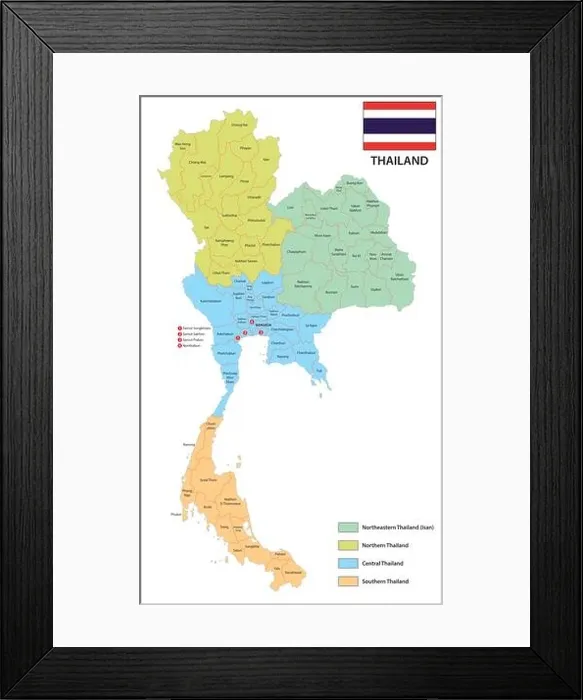 Framed Print : provinces and regions vector map of the kingdom of thailand with flag Framed Print : provinces and regions vector map of the kingdom of thailand with flag