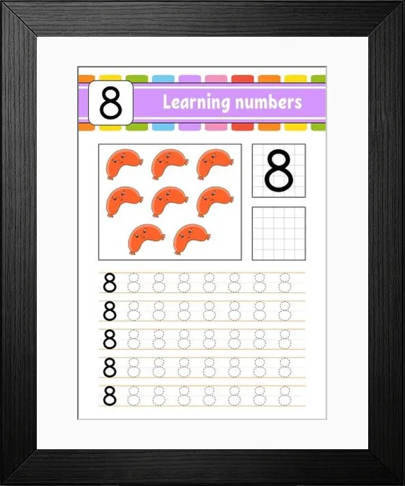 Framed Print : Number 8. Trace and write. Handwriting practice. Learning numbers for kids. Education developing worksheet. Activity page. Isolated vector illustratio Framed Print : Number 8. Trace and write. Handwriting practice. Learning numbers for kids. Education developing worksheet. Activity page. Isolated vector illustratio