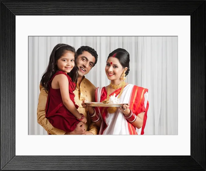 Framed Print : Portrait of a Bengali family with a plate of religious offerings Framed Print : Portrait of a Bengali family with a plate of religious offerings
