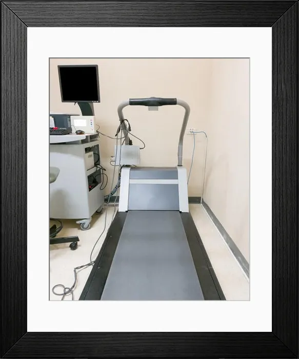 Framed Print : Treadmill medical with monitor for scan electrocardiogram and heart disease in hospital Framed Print : Treadmill medical with monitor for scan electrocardiogram and heart disease in hospital