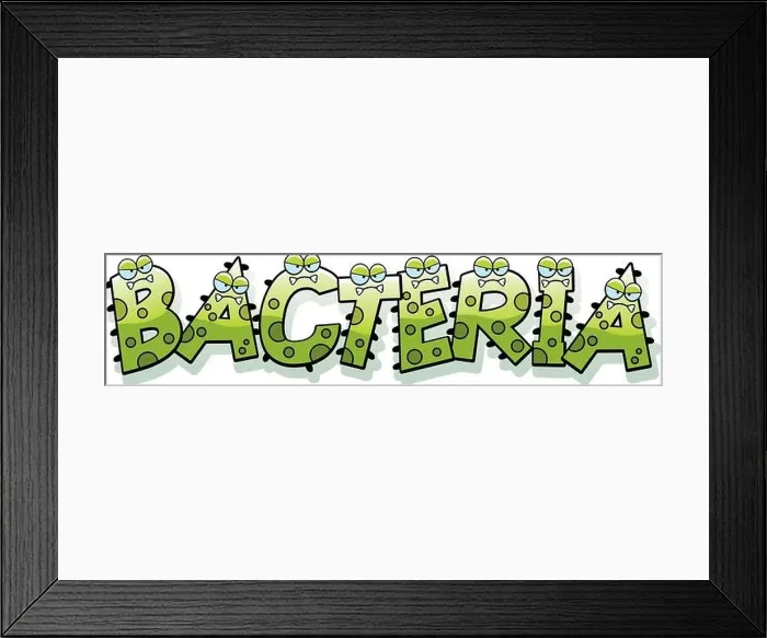 Framed Print : A cartoon illustration of the text Bacteria with a germ theme Framed Print : A cartoon illustration of the text Bacteria with a germ theme