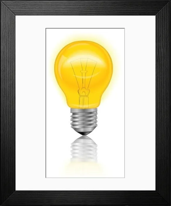 Framed Print : Illuminated electric light bulb realistic isolated on white background vector illustration Framed Print : Illuminated electric light bulb realistic isolated on white background vector illustration