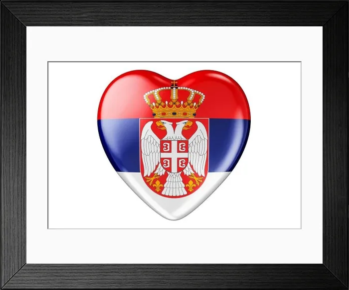 Framed Print : Heart with Serbian flag, 3D rendering isolated on white background Framed Print : Heart with Serbian flag, 3D rendering isolated on white background