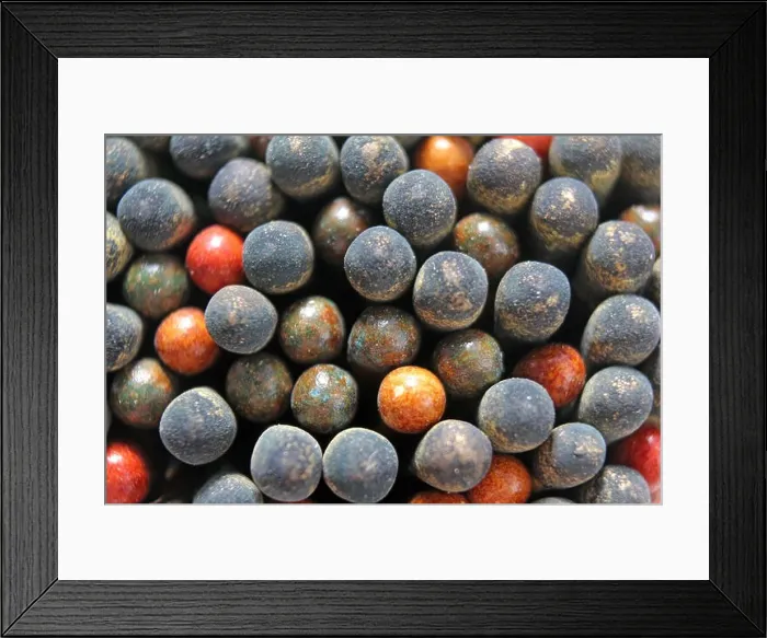 Framed Print : Powder match heads macro, close-up Framed Print : Powder match heads macro, close-up
