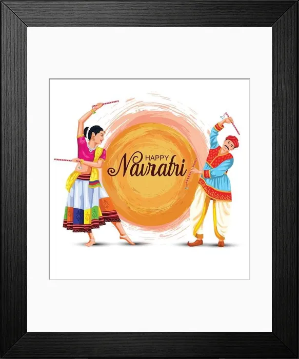Framed Print : Garba Night poster for Navratri Dussehra festival of India. vector illustration of couple playing Dandiya dance Framed Print : Garba Night poster for Navratri Dussehra festival of India. vector illustration of couple playing Dandiya dance