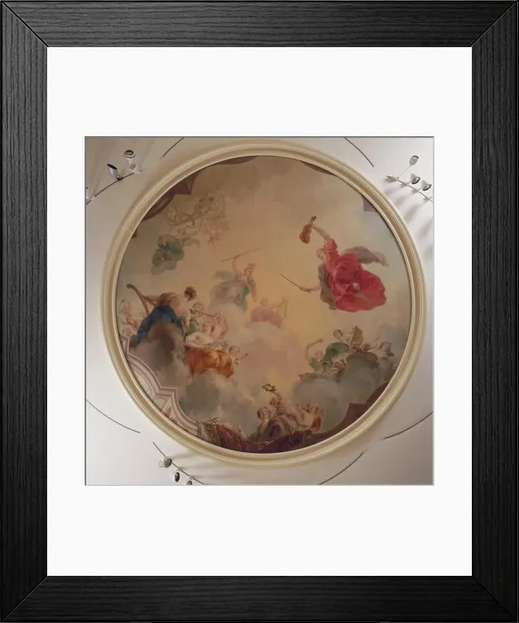 Framed Print : Apollo in the clouds with Minerva and the nine muses. Nederlands: Plafondschildering /  Schildering: Interieur, eerste verdieping, achterzijde (Zaal)