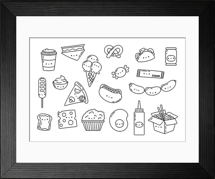 Framed Print : Set Kawaii Sticker Fast Food Coloring Page. Collection Cute Kawaii Fast Food Illustrations Outline Framed Print : Set Kawaii Sticker Fast Food Coloring Page. Collection Cute Kawaii Fast Food Illustrations Outline