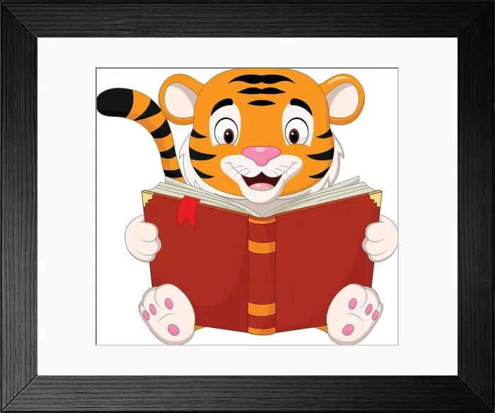 Framed Print : Cartoon tiger reading a book Framed Print : Cartoon tiger reading a book