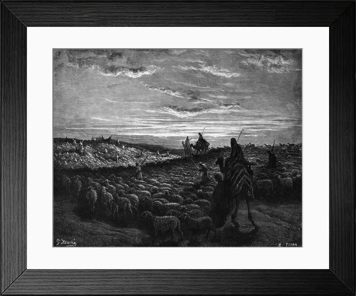 Framed Print : Bible, Abraham goes to Canaan, 1st book of Moses, herd of sheep, camels, rider, shepherd, guardian, cloudy sky, Moses, Old Testament, historical illus Framed Print : Bible, Abraham goes to Canaan, 1st book of Moses, herd of sheep, camels, rider, shepherd, guardian, cloudy sky, Moses, Old Testament, historical illus