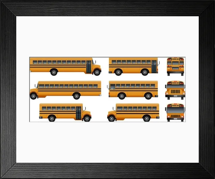Framed Print : School bus back kids icons set. Realistic illustration of 9 school bus back kids vector icons for web Framed Print : School bus back kids icons set. Realistic illustration of 9 school bus back kids vector icons for web