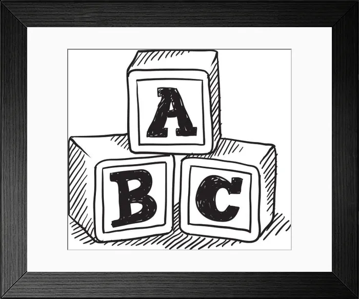 Framed Print : Kid's alphabet blocks sketch Framed Print : Kid's alphabet blocks sketch
