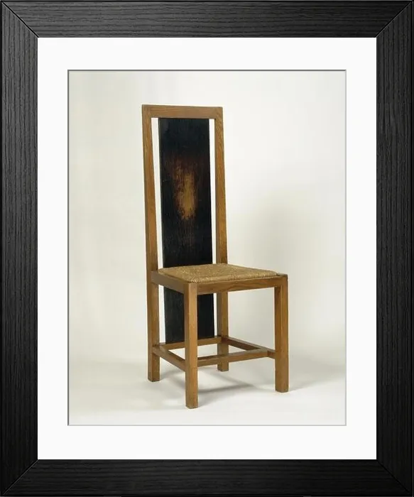 Framed Print : Chair with piping seat and elongated panel on the back, Oak chair resting on four rectangular legs Framed Print : Chair with piping seat and elongated panel on the back, Oak chair resting on four rectangular legs