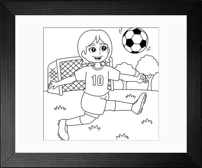 Framed Print : Girl Playing Soccer Coloring Page for Kids Framed Print : Girl Playing Soccer Coloring Page for Kids