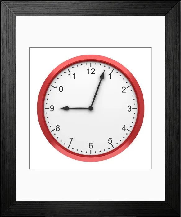 Framed Print : red round wall clock isolated on white background Framed Print : red round wall clock isolated on white background